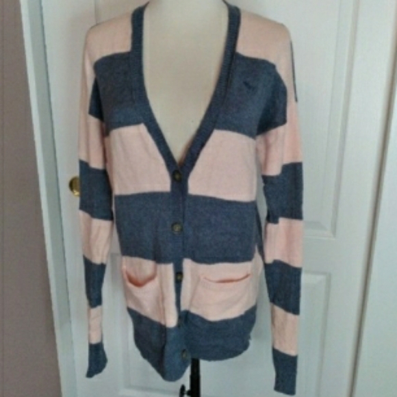 Y2K ABERCROMBIE & FITCH CARDI PINK AND BLUE STRIPE MEDIUM WOMENS - Picture 7 of 7